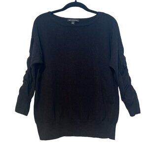 Black Wool Blend Ruched Sleeve 3/4 Sweater Size Small